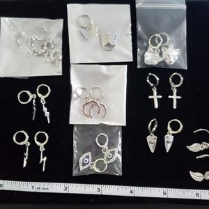 3/$30 - Set of Silver Dangle Loop Earrings